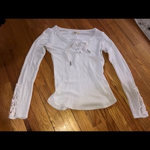Long Sleeve White Lace Up Hollister Top